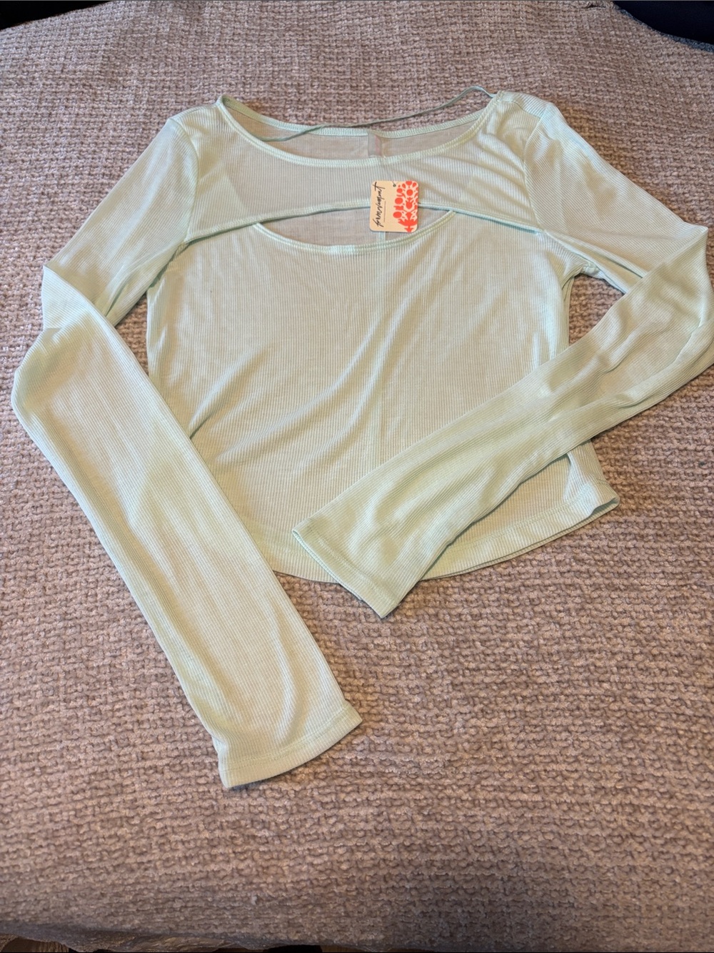 FP Movement by Free People Mint Long-Sleeve Ribbed Cutout Top